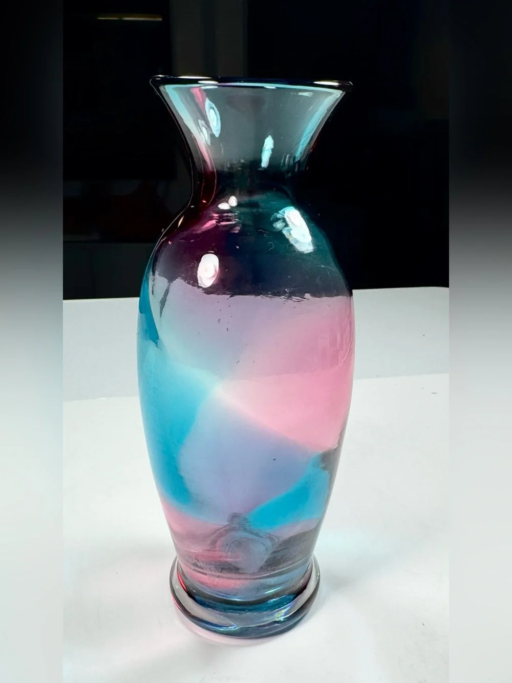 Vintage Lefton (?) Blue Pink Cotton Candy Vase Mid Century Modern 6.5